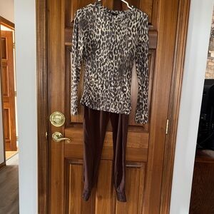 Leopard Print Top and Brown Pants Set